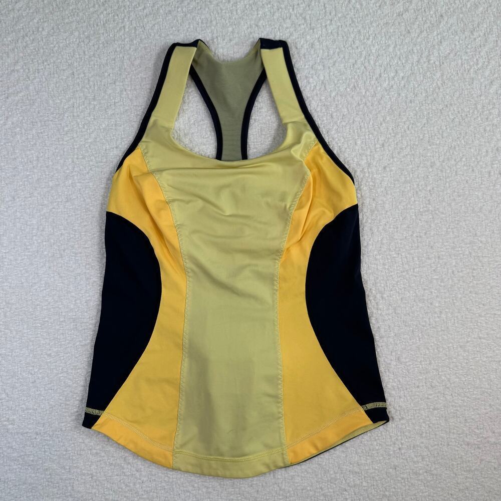 Lululemon Cardio Kick Tank Top Built In Bra Sz 6 Yellow Inkwell W1B95S Women’s